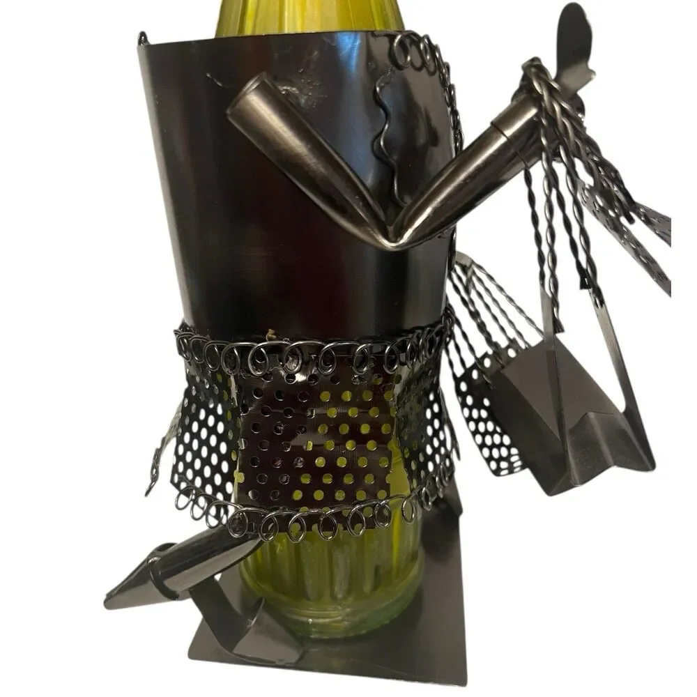 Wine Bottle Holder Metal Woman Shopping Bags Bar Cart Decor Display Rare Gift